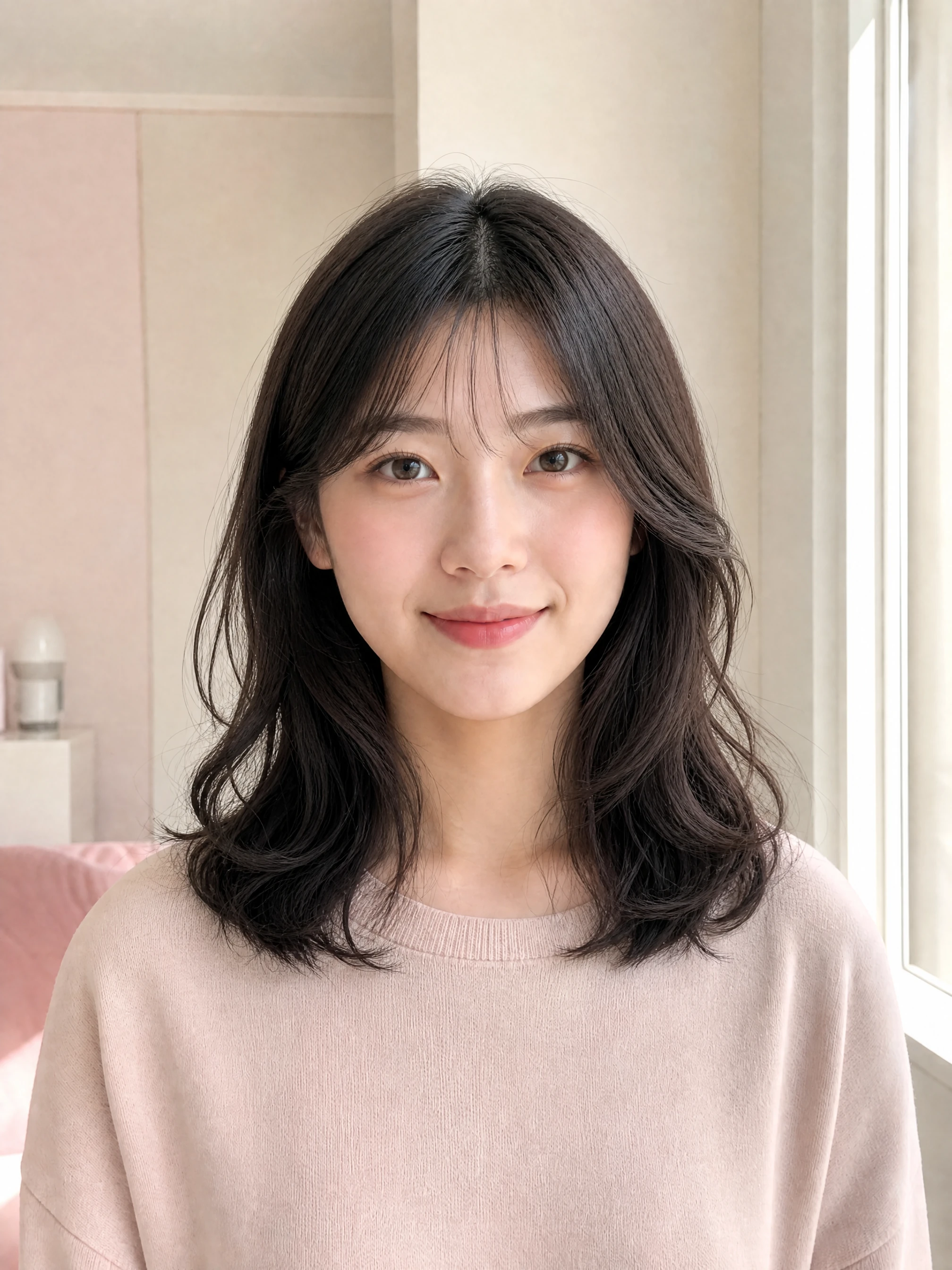 成年女大学生预览层次卷发和轻薄刘海