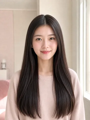 女生 AI 发型转换器预览：柔顺长直发