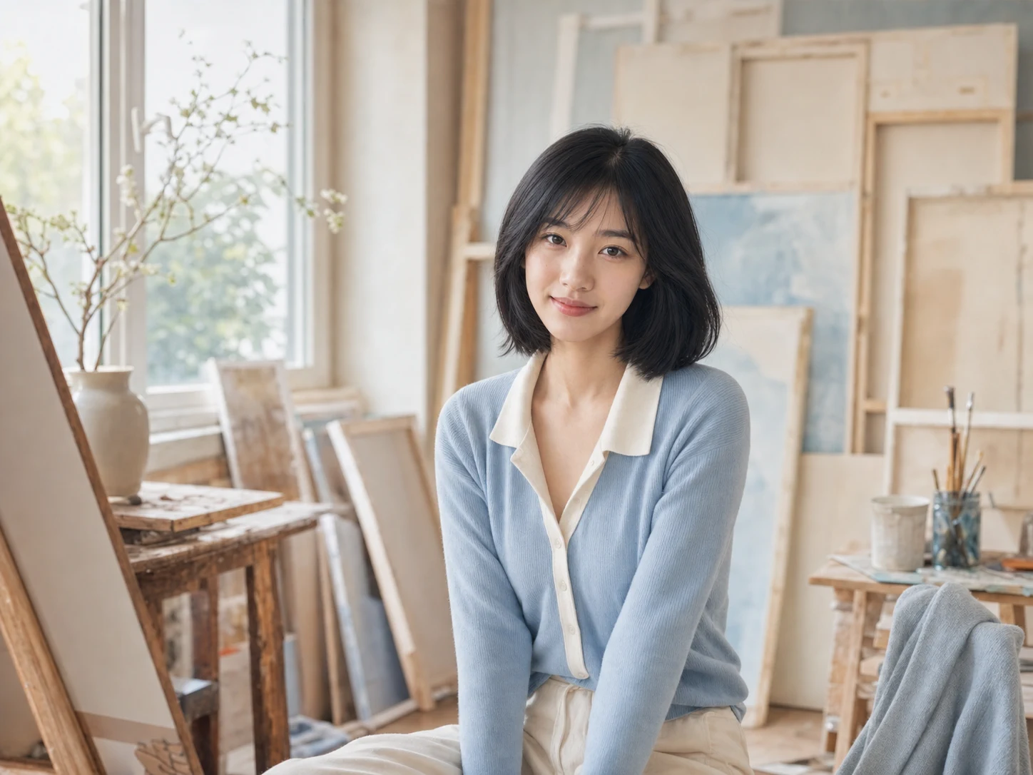 Young adult Chinese woman with a naturally enhanced studio portrait