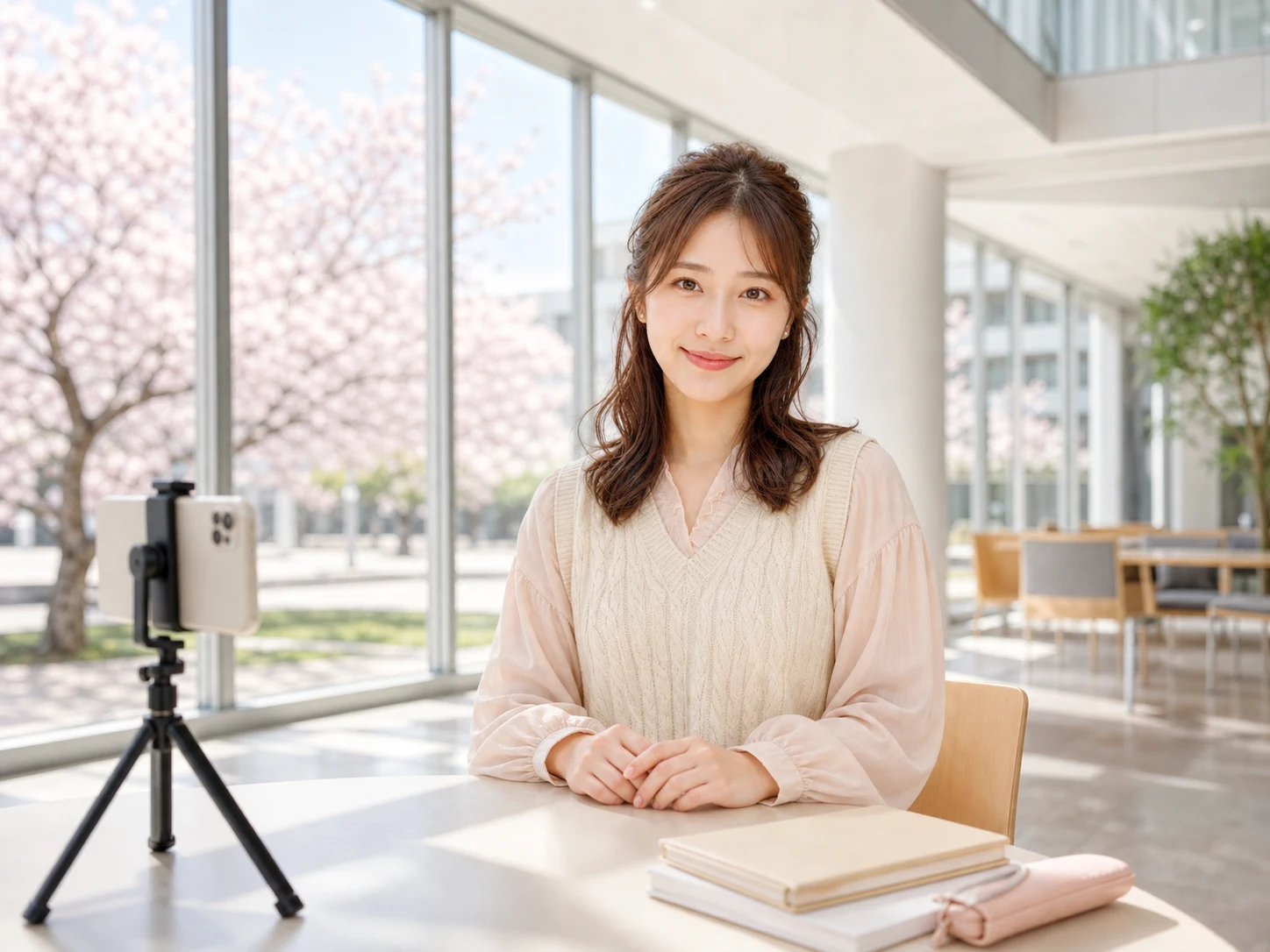 樱花校园背景中的日本年轻女大学生 AI 头像