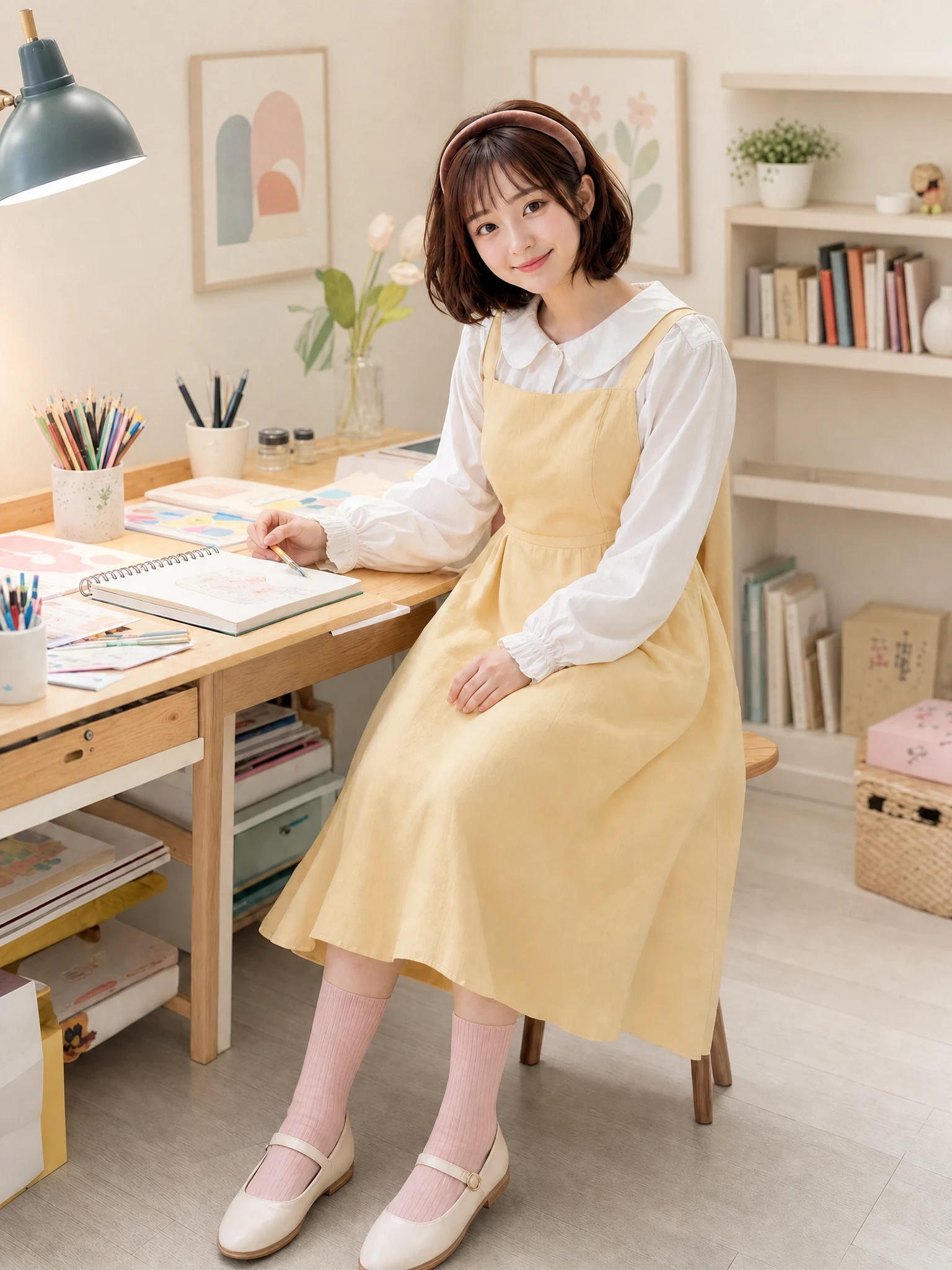 Adult Japanese art student in a clean studio after using the AI Object Remover